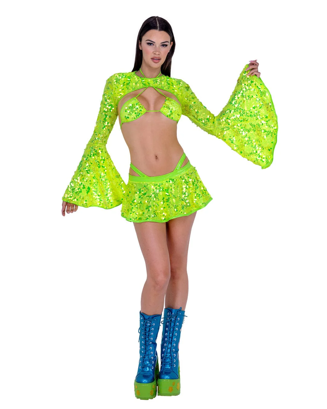 Sexy Yellow Sequin Halfback Shorts Rave Wear - Image 7