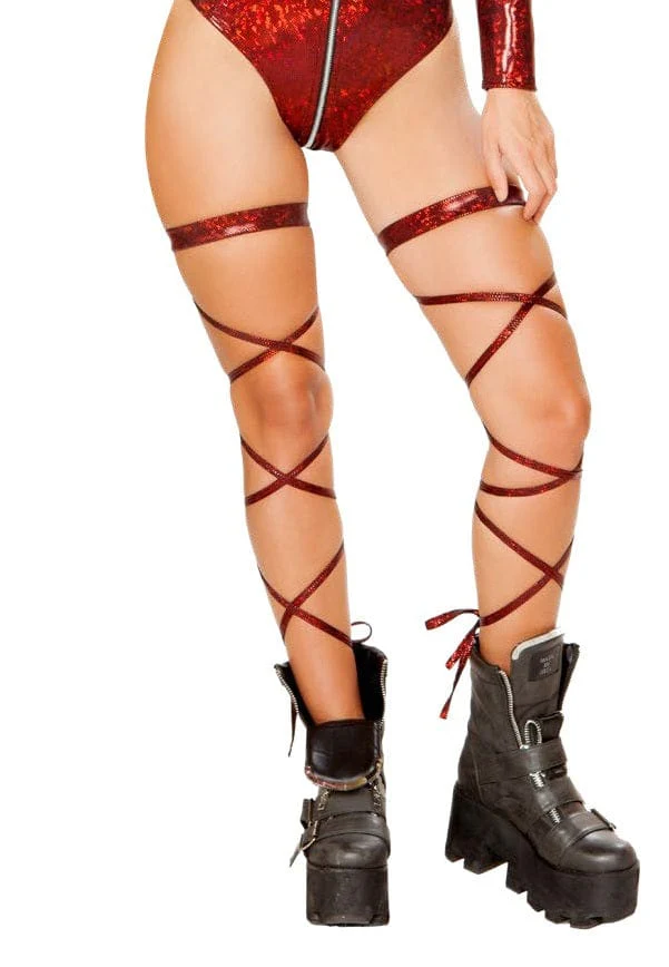 Red Mirrored Iridescent Leg Wraps EDM Dance Rave