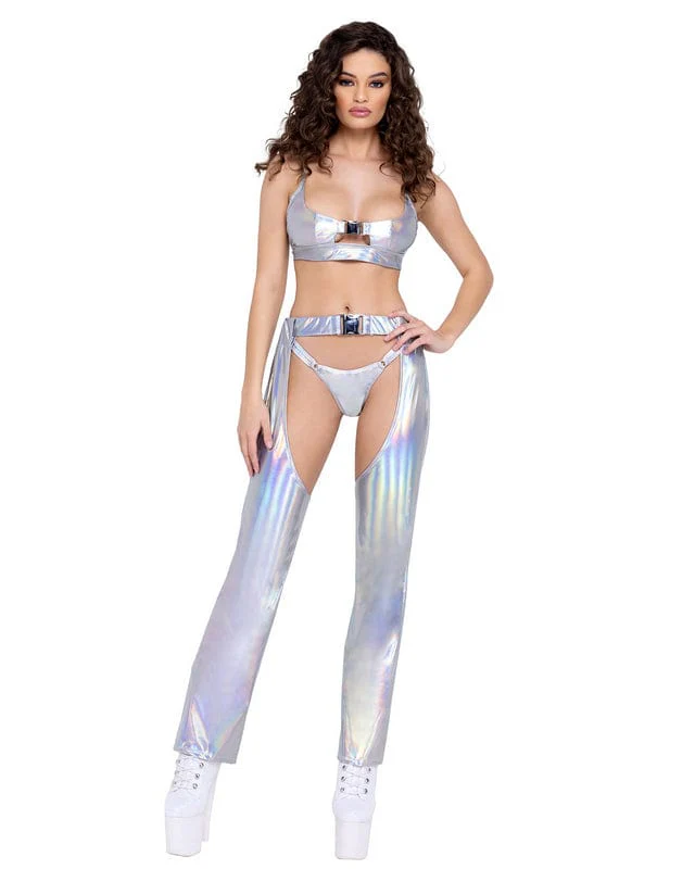 Silver Vinyl Hologram w/ Belt Chaps Festival Ravewear
