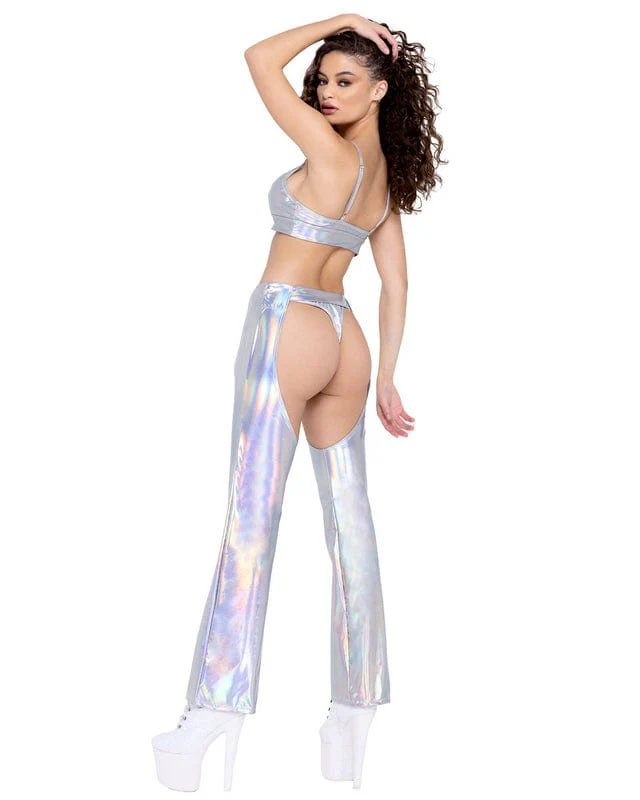Silver Vinyl Hologram w/ Belt Chaps Festival Ravewear - Image 2