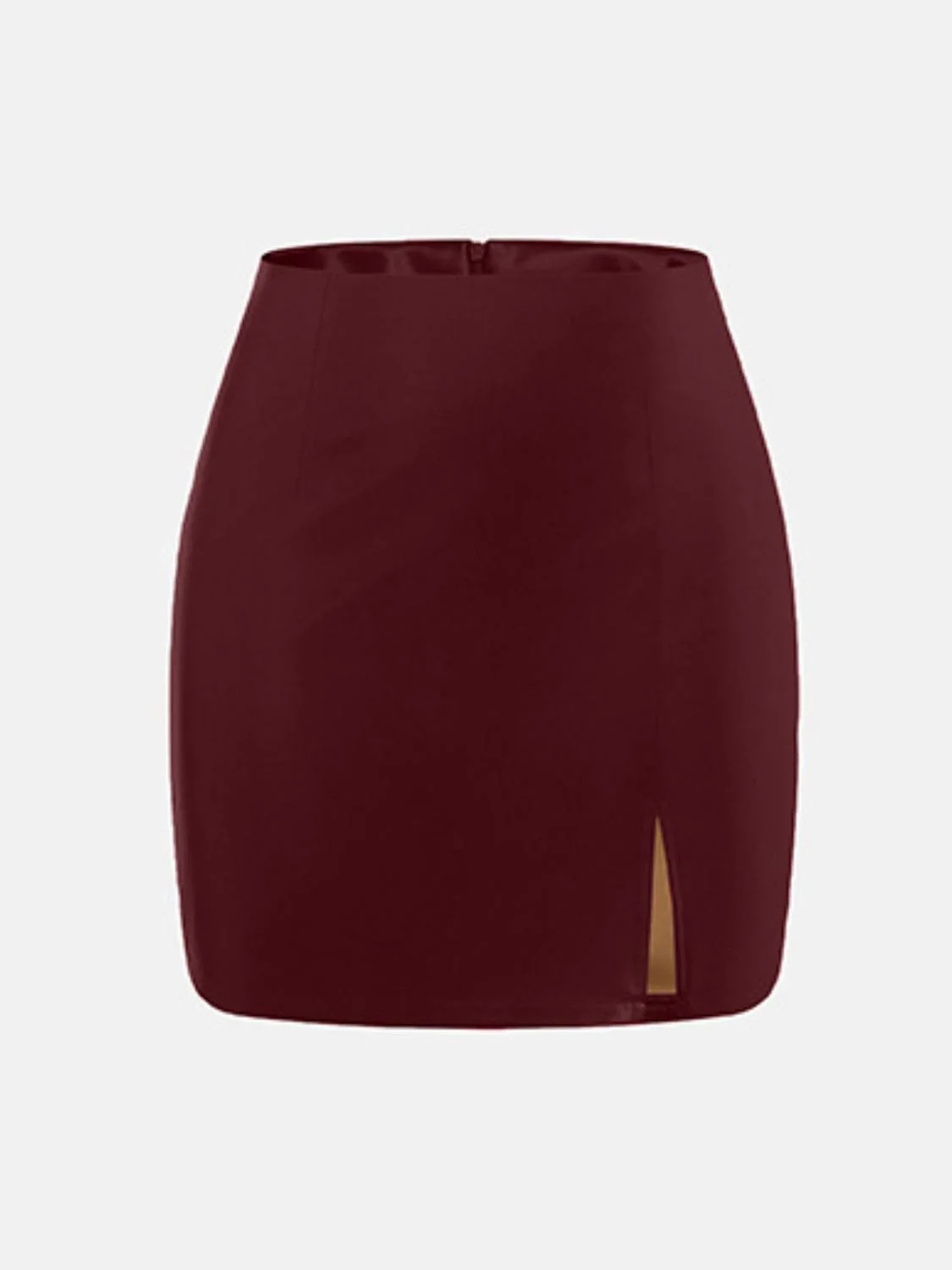 Black Faux Leather Side Slit Mini Skirt with Zipper - Image 12
