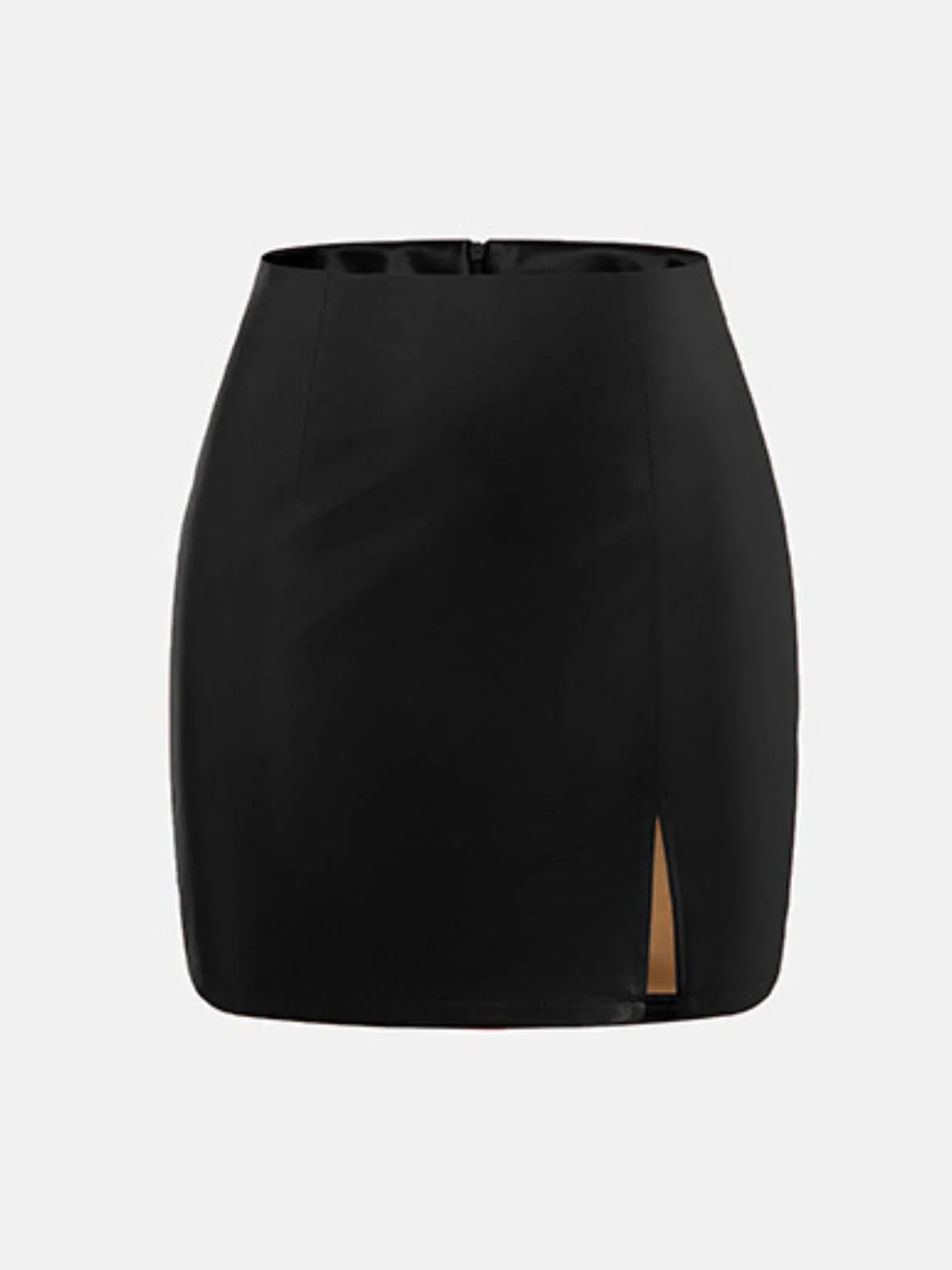 Black Faux Leather Side Slit Mini Skirt with Zipper - Image 4