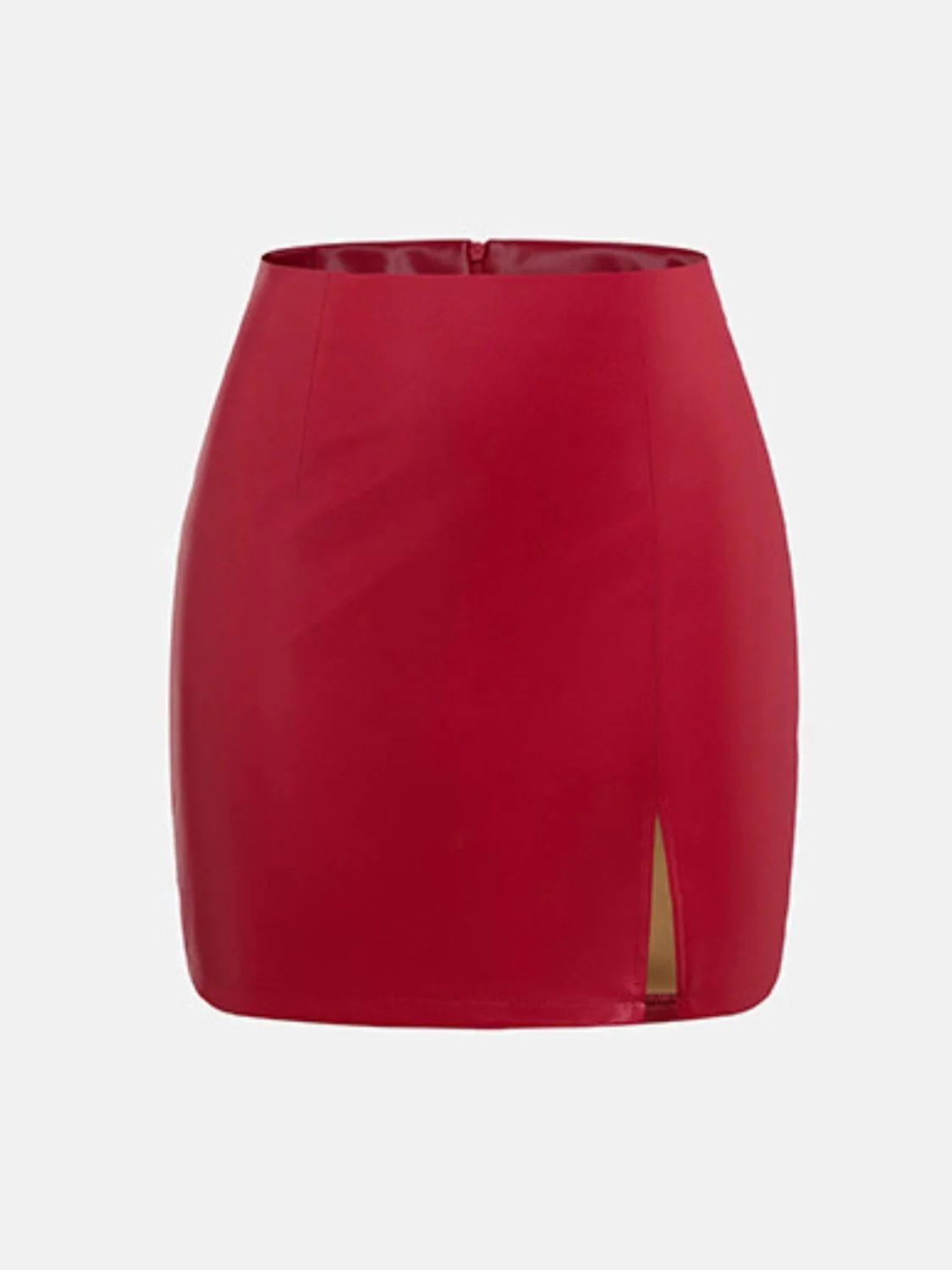 Black Faux Leather Side Slit Mini Skirt with Zipper - Image 8
