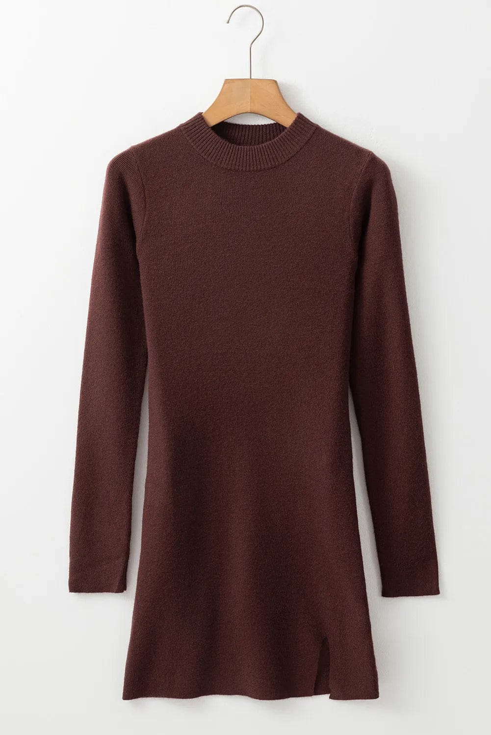 Chocolate Brown Mock Neck Long Sleeve Mini Sweater Dress - Image 5