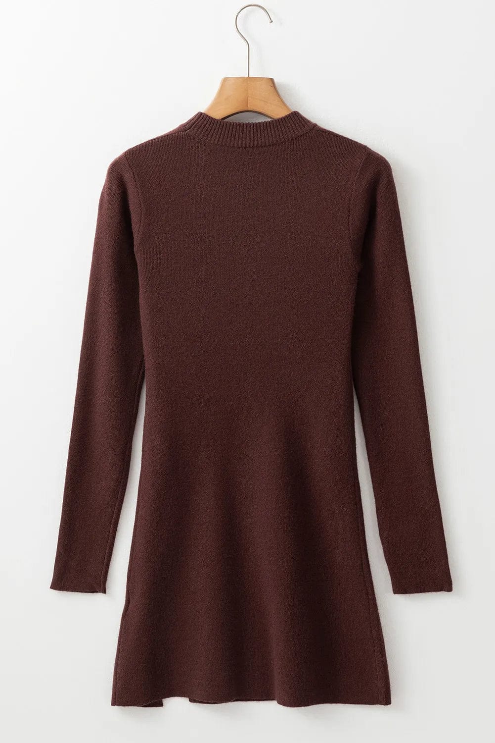 Chocolate Brown Mock Neck Long Sleeve Mini Sweater Dress - Image 6