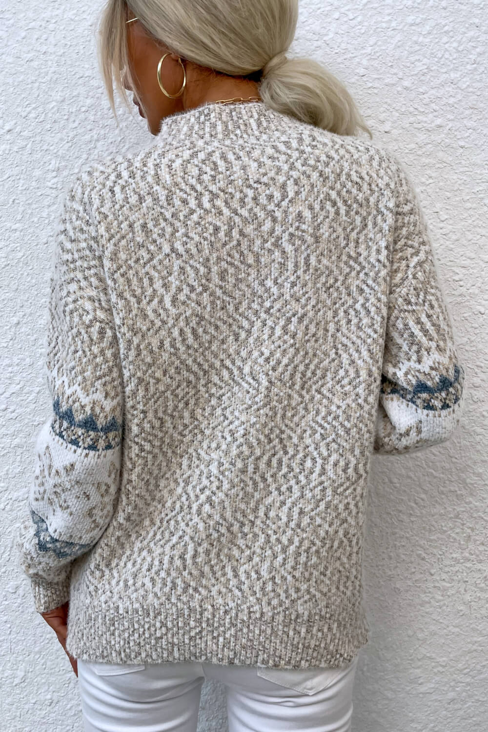 Cloudy Blue & White Snowflake Pattern Mock Neck Women's Sweater - Image 10