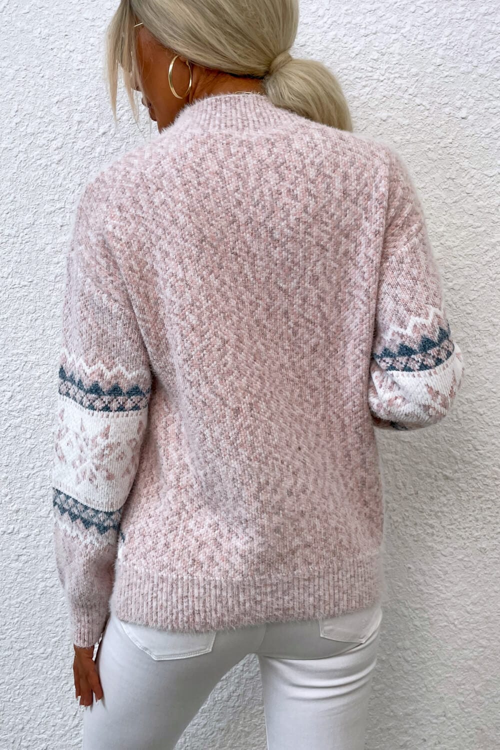 Cloudy Blue & White Snowflake Pattern Mock Neck Women's Sweater - Image 13