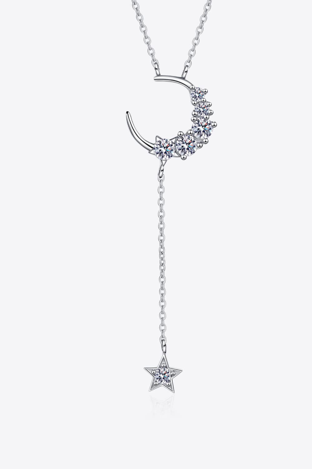 Star & Moon Moissanite Gem Stone Pendant Women's Silver Necklace - Image 3