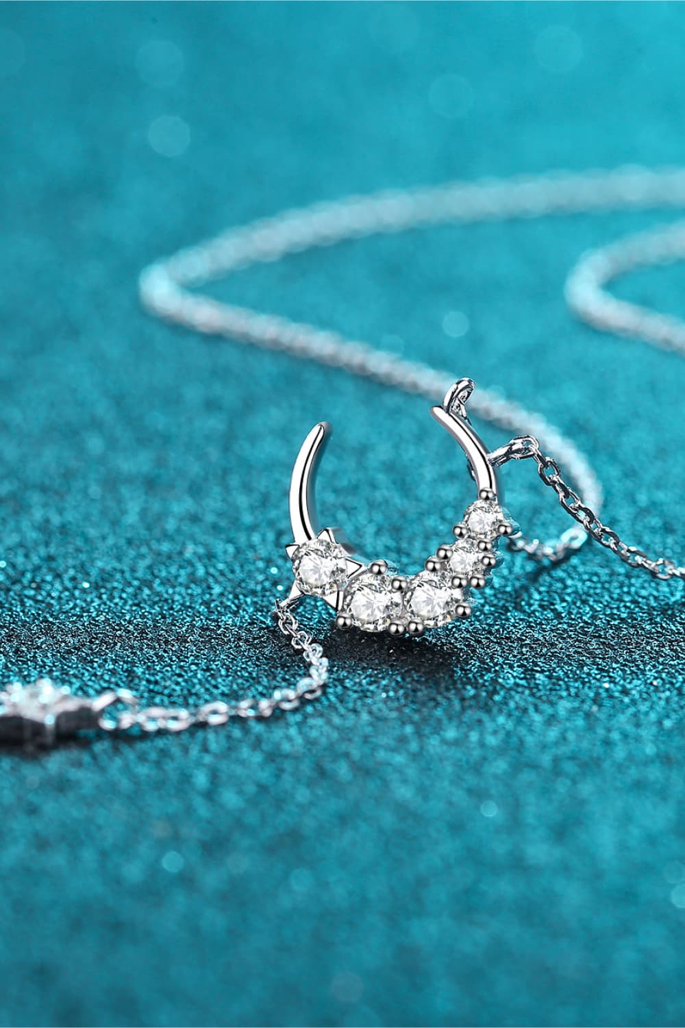 Star & Moon Moissanite Gem Stone Pendant Women's Silver Necklace - Image 4