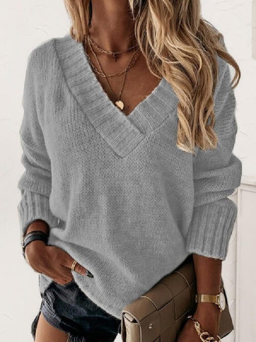 V-Neck Long Sleeve Knit Top - Image 12