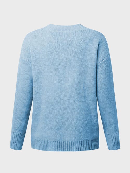 V-Neck Long Sleeve Knit Top - Image 25