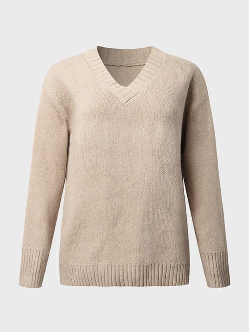 V-Neck Long Sleeve Knit Top - Image 9