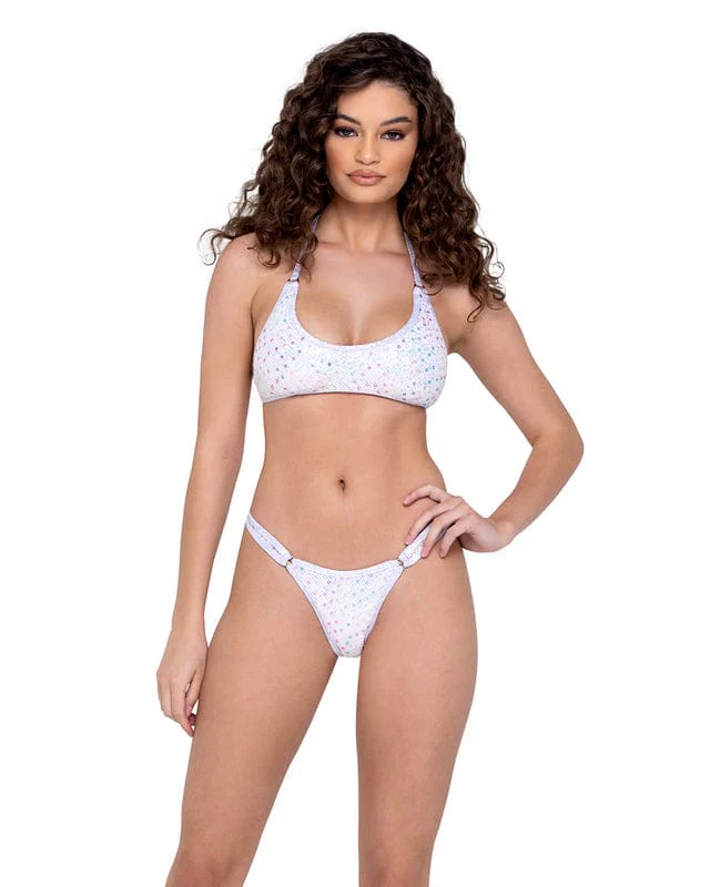 White Sequin Fishnet Back Thong Shorts Festival Ravewear