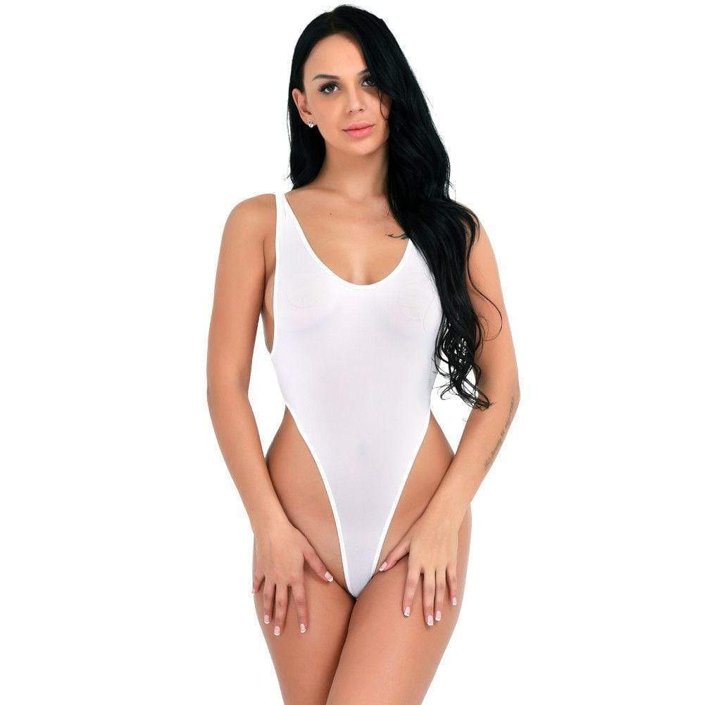 White Sheer Extreme High Thigh Cut Thong Bodysuit Lingerie Dancewear - Image 4