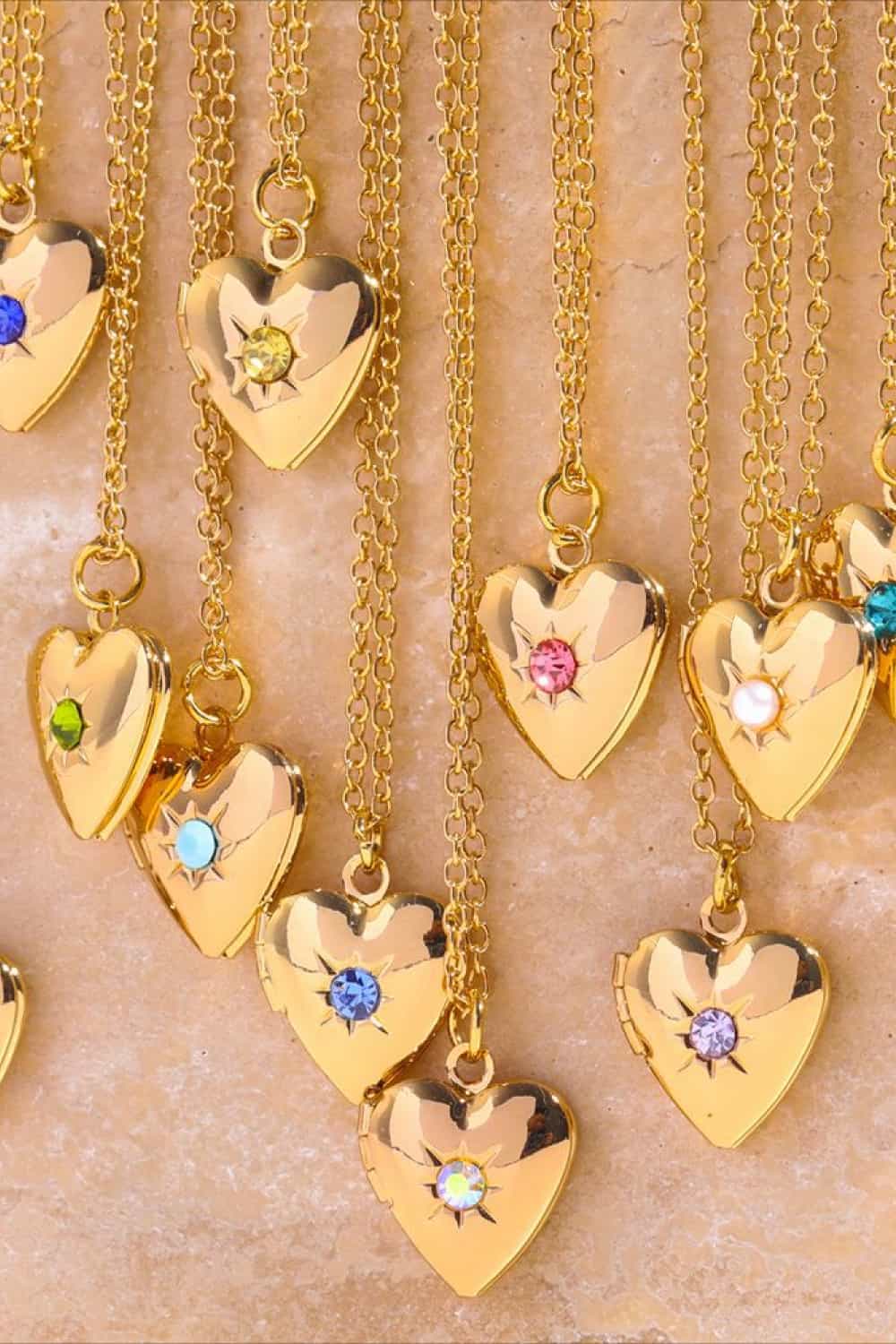 Zircon Heart Shape 14K Gold-Plated Pendant Women's Birth Month Necklace